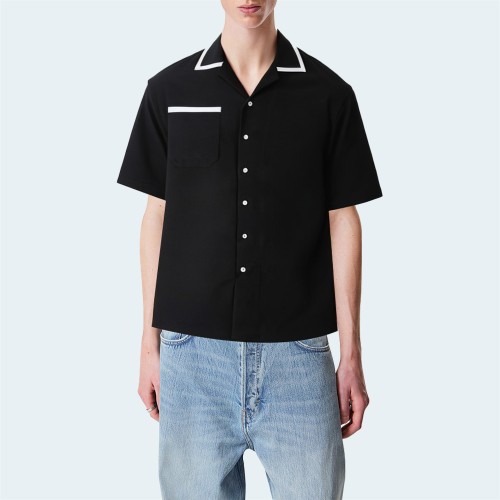 Black cotton button down men's short sleeve shirt