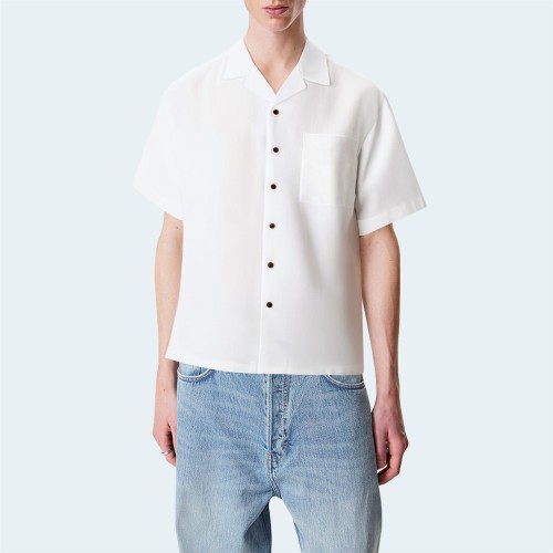 White cotton loose men's short-sleeved shirt