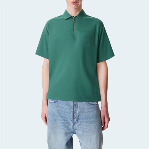 Summer lapel half zip men's short sleeve shirt