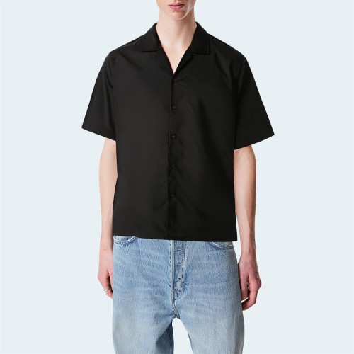 Black cotton loose short-sleeved men's shirt