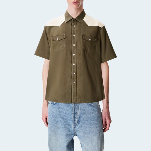 Contrast color stitching loose men's short-sleeved shirt