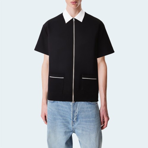 Black cotton casual men's short-sleeved shirt