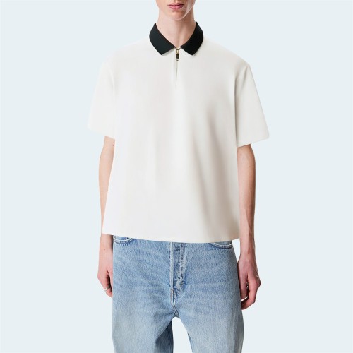 White half zip loose men's short sleeve shirt