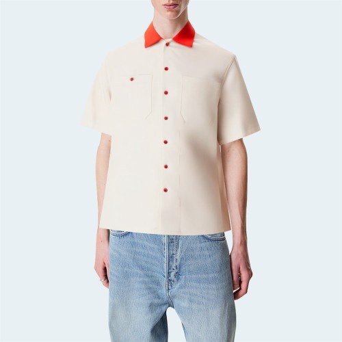 Pure cotton lapel loose men's short-sleeved shirt