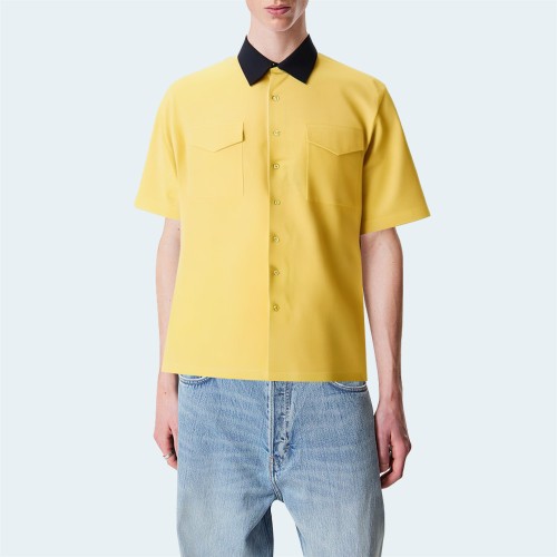 Yellow pure cotton loose men's short-sleeved shirt