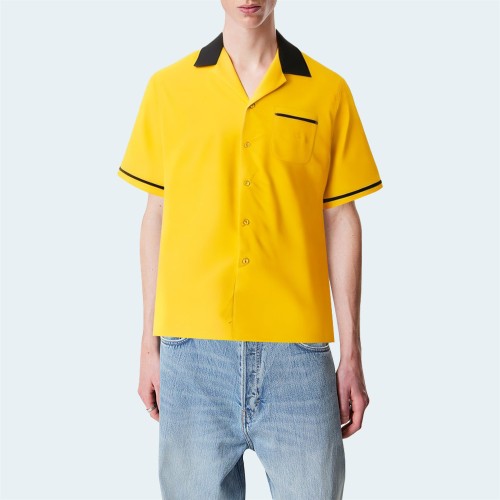 Yellow cotton breathable men's short-sleeved shirt