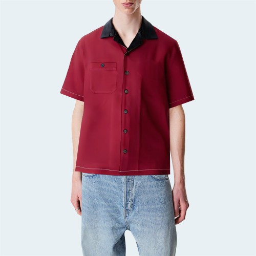 Red button breathable loose men's short-sleeved shirt