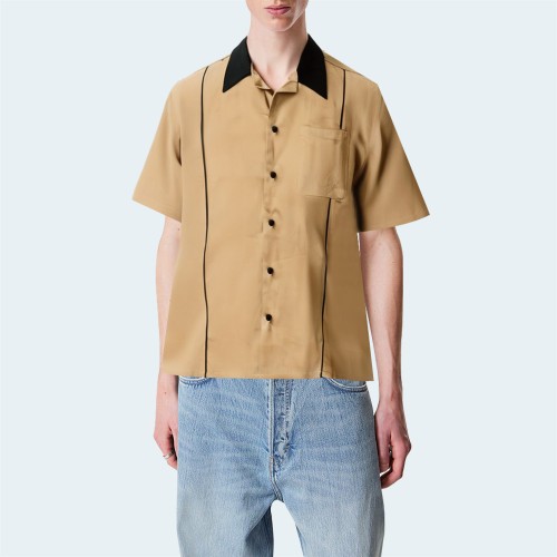 Brown casual button down men's short sleeve shirt