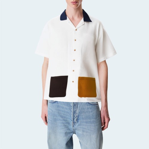 Fashion white loose men's short-sleeved shirt