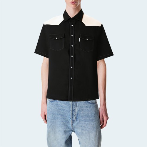 Men's casual colorblock cotton short-sleeved shirt