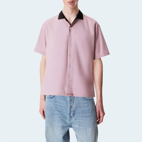 Summer light purple loose men's short-sleeved shirt