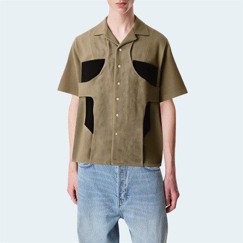 Contrast color stitching cotton men's short-sleeved shirt