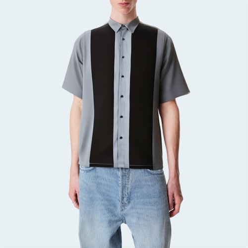 Contrast color stitching soft men's short sleeve shirt
