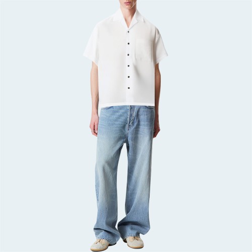White cotton loose men's short-sleeved shirt
