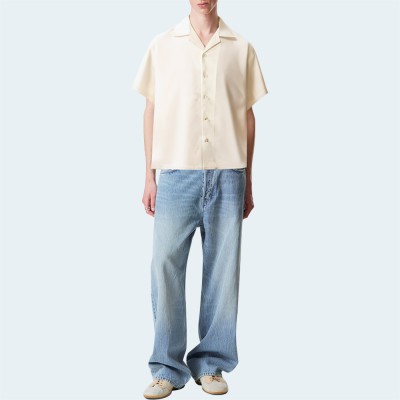 High quality summer satin men's short sleeve shirt