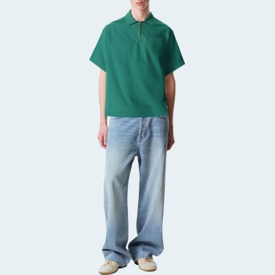 Summer lapel half zip men's short sleeve shirt