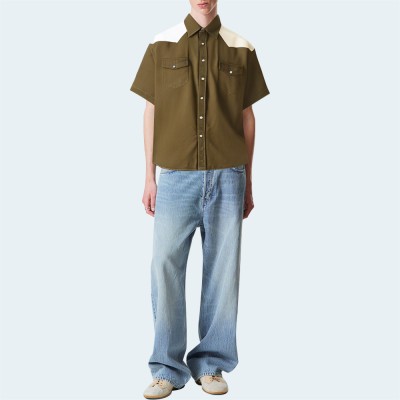 Contrast color stitching loose men's short-sleeved shirt
