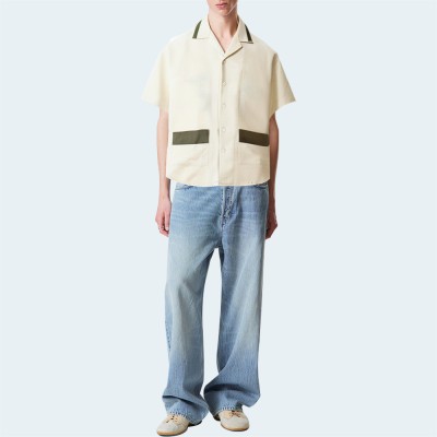 New high quality double pocket men's short sleeve shirt