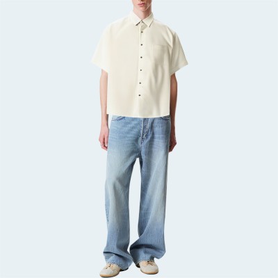 Casual buttoned loose men's short sleeve shirt
