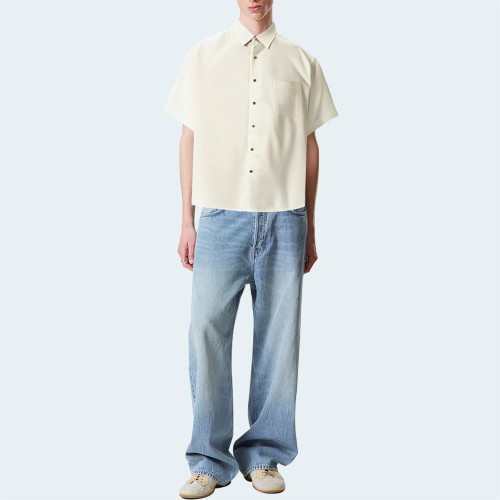 Casual buttoned loose men's short sleeve shirt