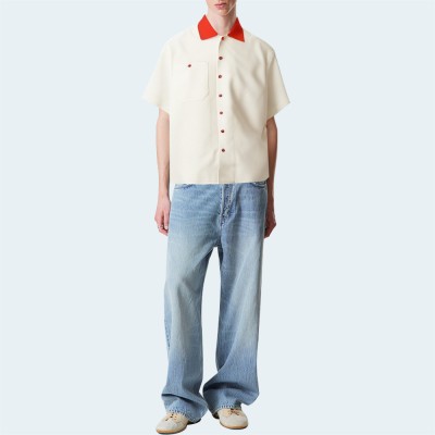 Pure cotton lapel loose men's short-sleeved shirt