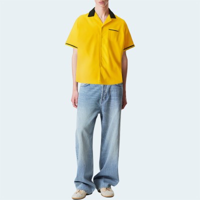 Yellow cotton breathable men's short-sleeved shirt