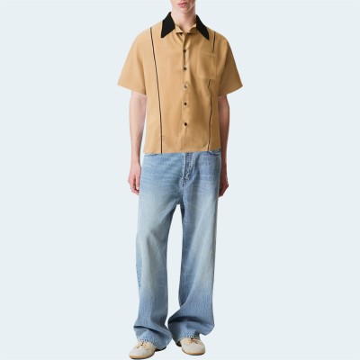 Brown casual button down men's short sleeve shirt