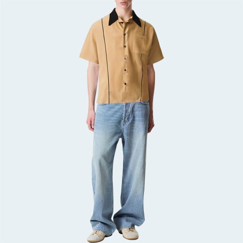 Brown casual button down men's short sleeve shirt