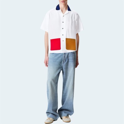 Fashion white loose men's short-sleeved shirt