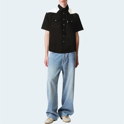 Men's casual colorblock cotton short-sleeved shirt