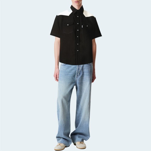 Men's casual colorblock cotton short-sleeved shirt