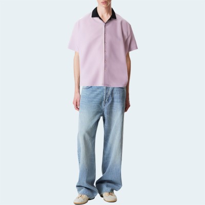 Summer light purple loose men's short-sleeved shirt