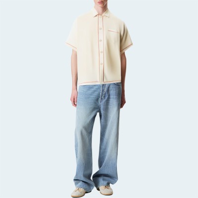 Simple loose cotton men's short-sleeved shirt