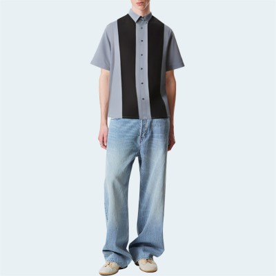 Contrast color stitching soft men's short sleeve shirt