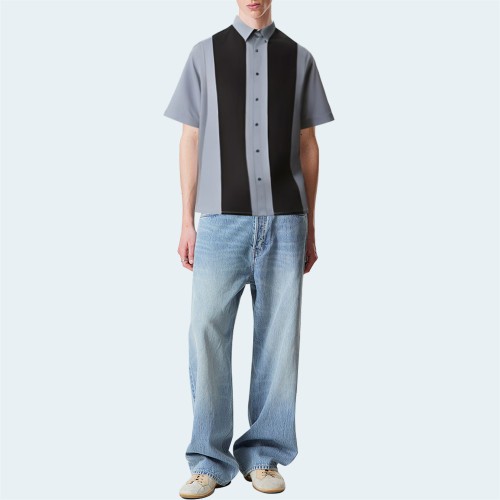 Contrast color stitching soft men's short sleeve shirt