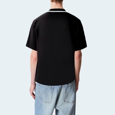 Black cotton button down men's short sleeve shirt