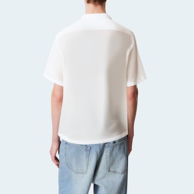 White cotton loose men's short-sleeved shirt