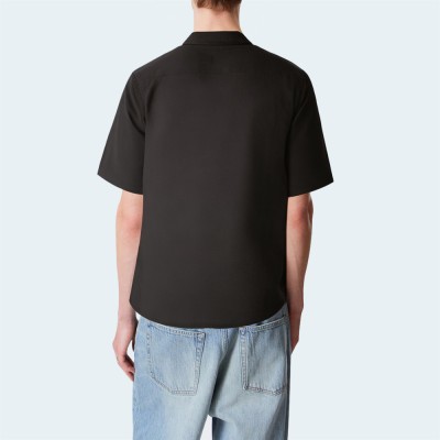Black cotton loose short-sleeved men's shirt