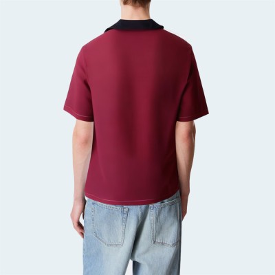 Red button breathable loose men's short-sleeved shirt
