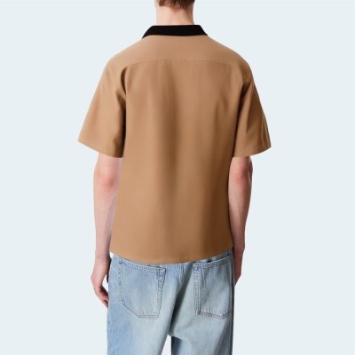 Brown casual button down men's short sleeve shirt