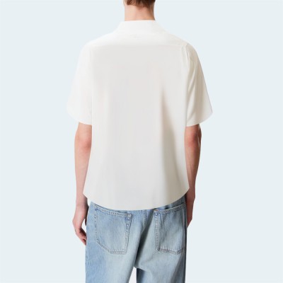 Fashionable white metal zipper men's short sleeve shirt