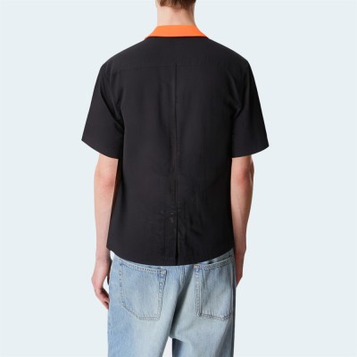 Men's short sleeve contrast collar zip-up shirt