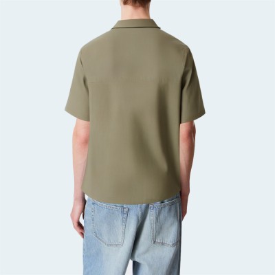 High quality green zipper men's short sleeve shirt