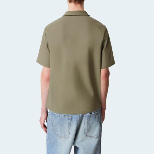 High quality green zipper men's short sleeve shirt