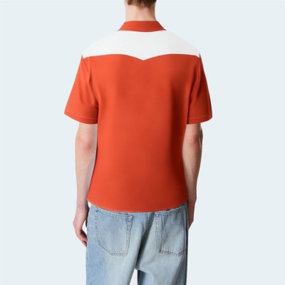 Pure cotton color block loose men's short-sleeved shirt
