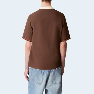 Brown cotton loose men's short-sleeved shirt