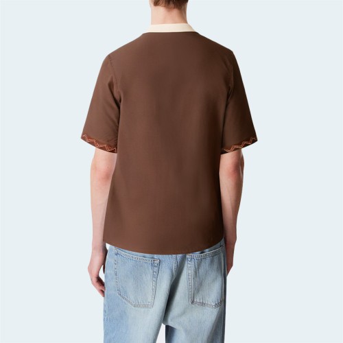 Brown cotton loose men's short-sleeved shirt