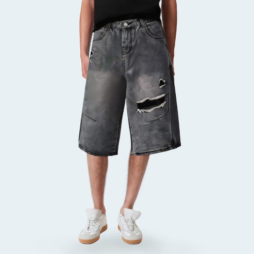 High quality vintage ripped men's denim shorts