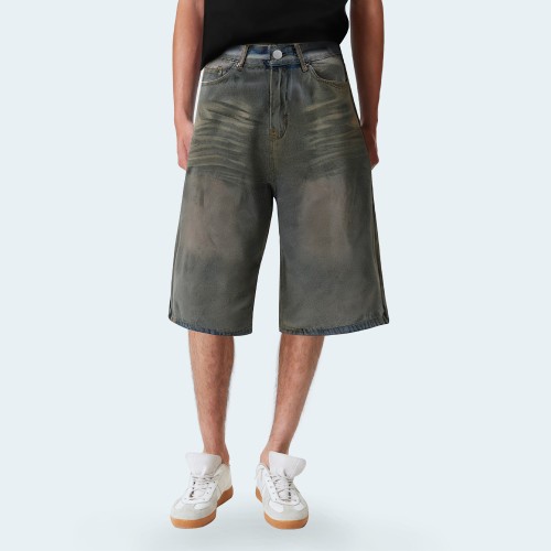 Summer grey straight men's denim shorts
