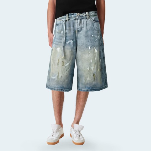 Painted splash print men's denim shorts